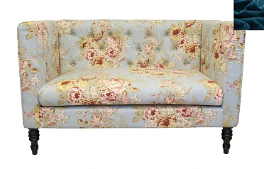 Прямой двухместный диван Rose синий в интерьере в Санкт-Петербурге