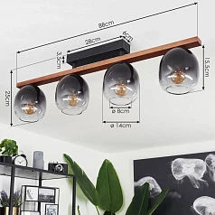 900185 Потолочный светильник FILAGO, 4x40W, E27, L880, B145, H250, сталь, дерево, черный, коричневый/стекло, темно-серый полупрозрачный в Санкт-Петербурге