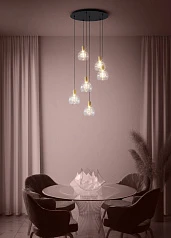 купить стильные 390279 Люстра диммируемая TERQUE, 6X5,4W (LED), 3000K, 3060lm, ?540, сталь, черный, матовая латунь/стекло, прозрачный в Санкт-Петербурге