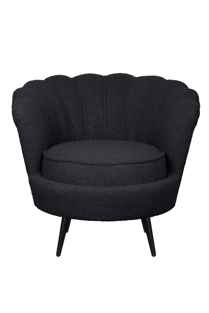 заказать Низкое кресло ракушка Pearl Black Boucle на черных ножках в интернет-магазине в Санкт-Петербурге