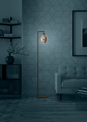 купить 390256 Торшер с ножным выключателем ESTANYS, 1X40 (E27), H1715, сталь, черный/стекло, коричневый полупрозрачный в Санкт-Петербурге