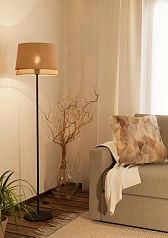 купить 43978 Торшер с ножным выключателем TABLEY, 1X40W (E27), H1530, сталь, черный / текстиль, дерево, коричневый в Санкт-Петербурге