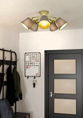 фото 31535 Люстра потолочная MASERLO, 5X60(Е27), металл, кремово-золотой/текстиль, капучино в интерьере в Санкт-Петербурге