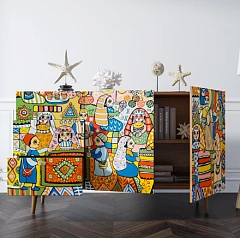 купить красивый Комод "Berber" с двумя дверками и ящиками принт 1 арт BB17/Print_01 в Санкт-Петербурге