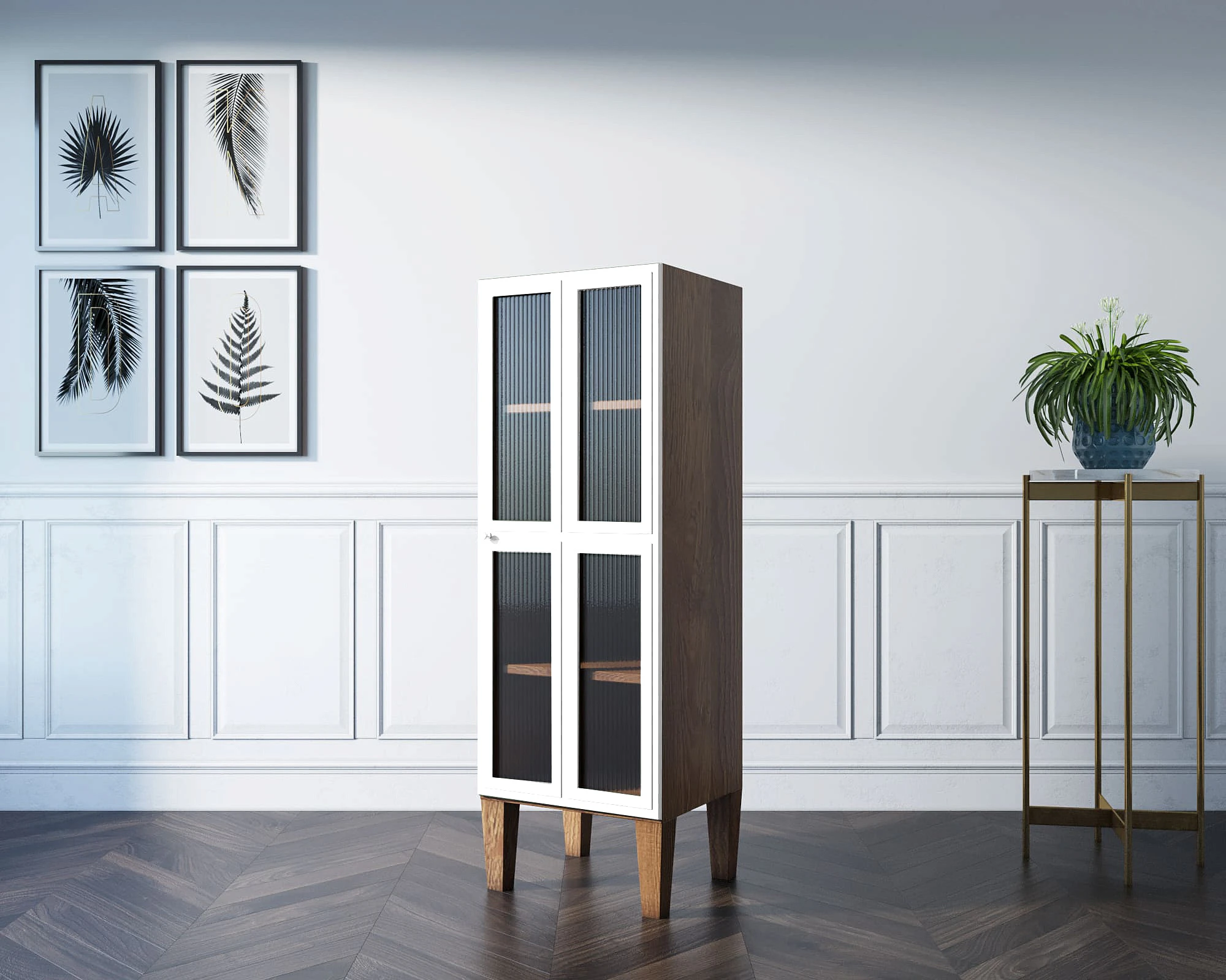 купить Шкаф-витрина "Andersen" с рифлеными стеклами арт AN14WH в интернет-магазине в Санкт-Петербурге