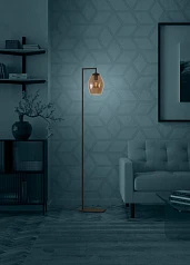 фото 390255 Торшер с ножным выключателем ESTANYS 1, 1X40 (E27), H1715, сталь, черный/стекло, коричневый полупрозрачный в Санкт-Петербурге