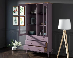 купить стильный Шкаф "Leontina Lavanda" для посуды высокий 3 ящика арт ST9355/3L в интернет-магазине в Санкт-Петербурге