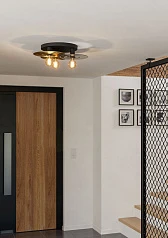 44027 Потолочная люстра LINTMILL, 3х40W (E27), H200, ?530, сталь, черный, брашированная латунь / стекло, серый в интернет-магазине в Санкт-Петербурге