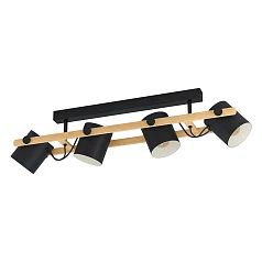 фото 43558 Светильник потолочный HORNWOOD, 4Х28W, E27, L1000, B190, H275, сталь/дерево, черный/коричневый в интерьере в Санкт-Петербурге