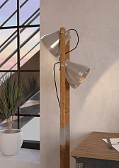 43954 Торшер с ножным выключателем CAWTON, 2X40W (E27), H1345, сталь, дерево, коричневый в Санкт-Петербурге