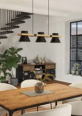 43956 Люстра MACCLES, 3X15W (E27), L780, B180, H1100, сталь, дерево, черный, коричневый в интерьере в Санкт-Петербурге