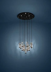 красивые 390277 Люстра диммируемая PIANOPOLI 2, 15X1,8W (LED), 3000K, 3600lm, ?500, сталь, черный/переливающееся стекло, прозрачный в интернет-магазине в Санкт-Петербурге