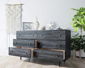 стильный Комод "Boho" 6 ящиков с рыбами арт BH01 на заказ в Санкт-Петербурге