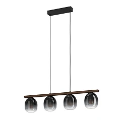 купить 900186 Подвесной потолочный светильник FILAGO, 4x40W, E27, L880, B145, H1100, сталь, дерево, черный, коричневый/стекло, темно-серый полупрозрачный в Санкт-Петербурге