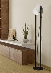 красивые 43429 Торшер HORNWOOD 1 с ножн. выкл., 1х28W (E27), L215, H1395, осн.?230, сталь, дерево, черный/тек в интернет-магазине в Санкт-Петербурге