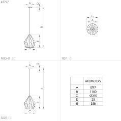 заказать 43814 Подвесной потолочный светильник (люстра) CARLTON, 1Х60W, E27, H1100, ?310, сталь, золотой в Санкт-Петербурге