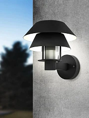 900287 Уличный настенный светильник CHIAPPERA, E27, 1X40W, IP44, L220, H225, A245, сталь, черный, белый/стекло, прозрачный в Санкт-Петербурге