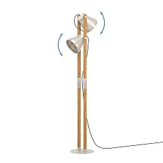 43954 Торшер с ножным выключателем CAWTON, 2X40W (E27), H1345, сталь, дерево, коричневый в Санкт-Петербурге