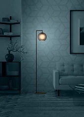 390254 Торшер с ножным выключателем ARANGONA, 1X40W (E27), H1715, сталь, черный/матовое стекло, серый в интернет-магазине в Санкт-Петербурге