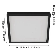 900588 Накладной светильник диммируемый FUEVA 5, 20,5W (LED), 3000K, L285, B285, H28, сталь, черный / пластик, белый на заказ в Санкт-Петербурге