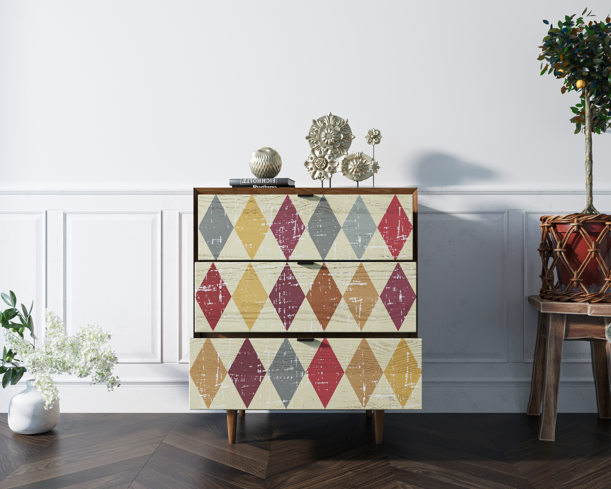 заказать Комод в Скандинавском стиле "Бруни (Bruni) принт" на три ящика арт BR07P в Москве заказать Комод в Скандинавском стиле "Бруни (Bruni) принт" на три ящика арт BR07P