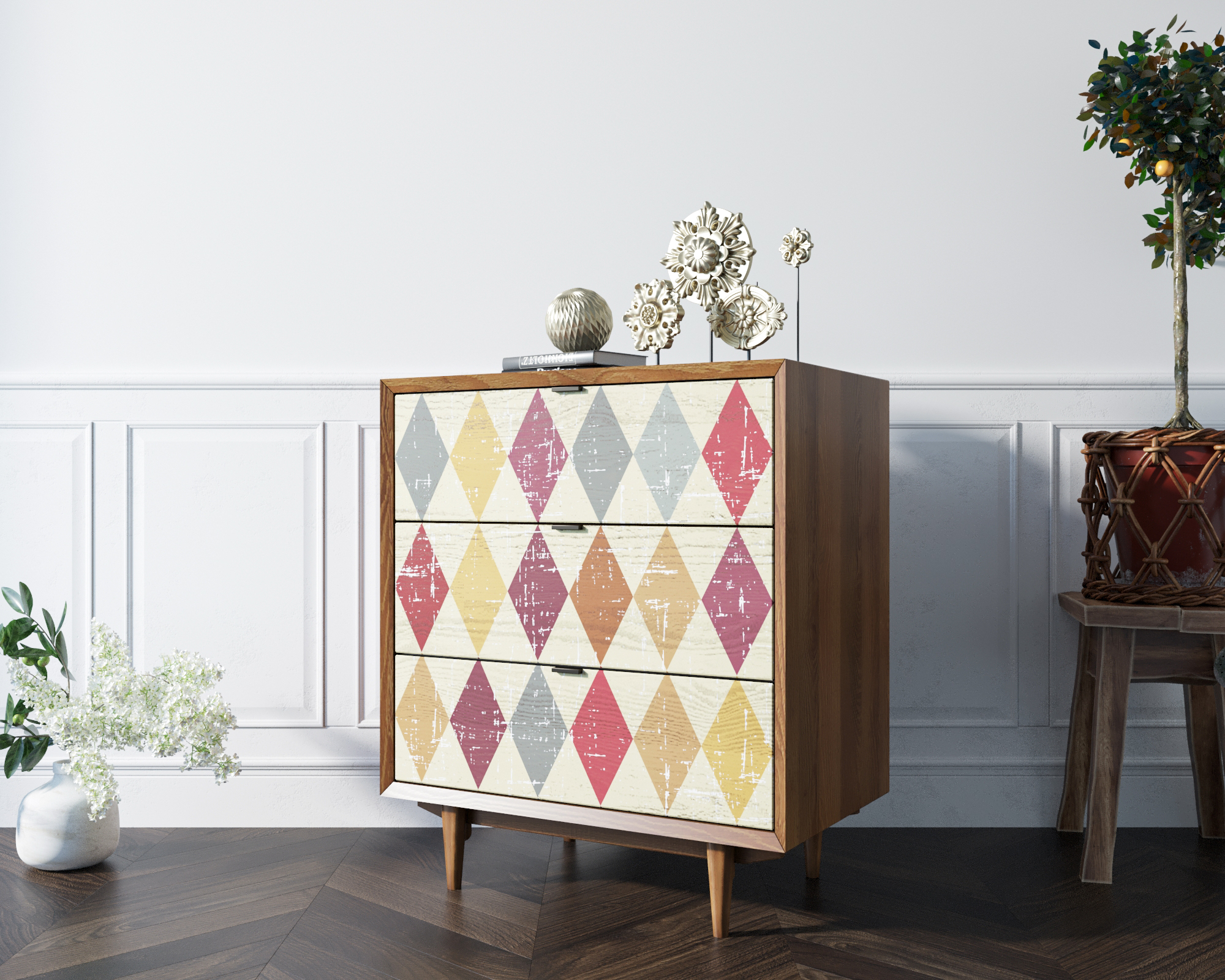 Комод в Скандинавском стиле "Бруни (Bruni) принт" на три ящика арт BR07P в интернет-магазине в Москве Комод в Скандинавском стиле "Бруни (Bruni) принт" на три ящика арт BR07P в интернет-магазине