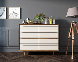 Комод "Бруни (Bruni) с белыми фасадами" на восемь ящиков арт BR06WH